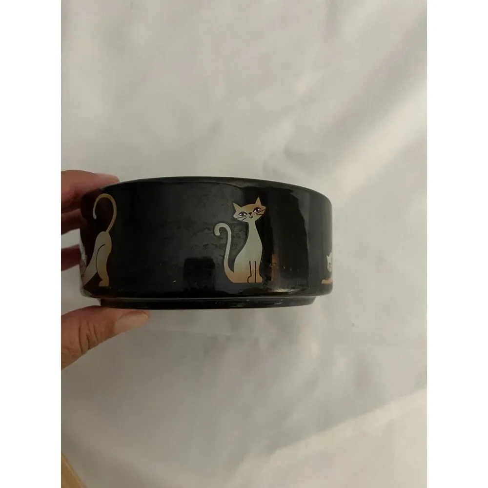 3 Whisker City Ceramic Cat Food Water Bowl Black